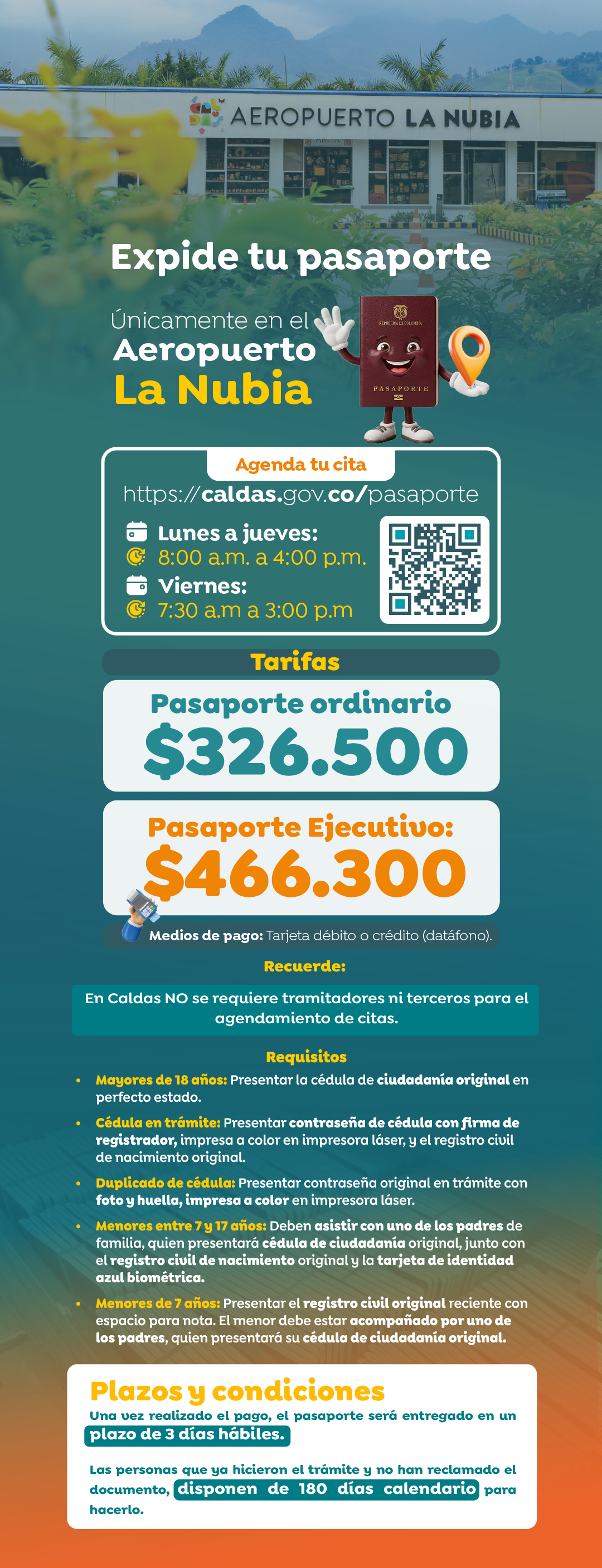 Información para tramitar el pasaporte en el Aeropuerto La Nubia